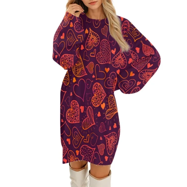 Women's Round Neck Casual Long Sleeve Valentine's Day Plush Gradient Plaid - Image 35