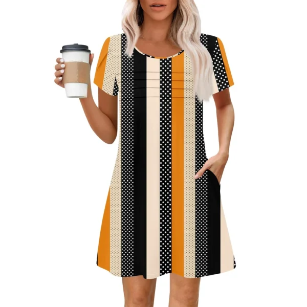 Women's Summer Casual Petal Slim Stripe Pleated Solid Color Dresses - Image 7