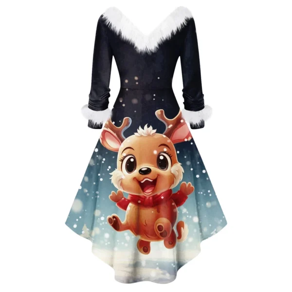 Women's Fashion V-neck Casual Fit Christmas Print Party Long Sleeve Dress - Image 11