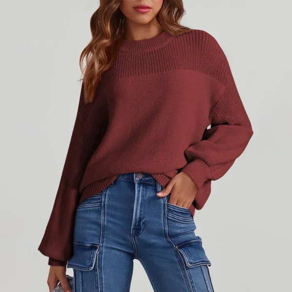 Women's Long Sleeve Winter Season Sweater Sweater Knitted Pullover Round Neck - Image 30