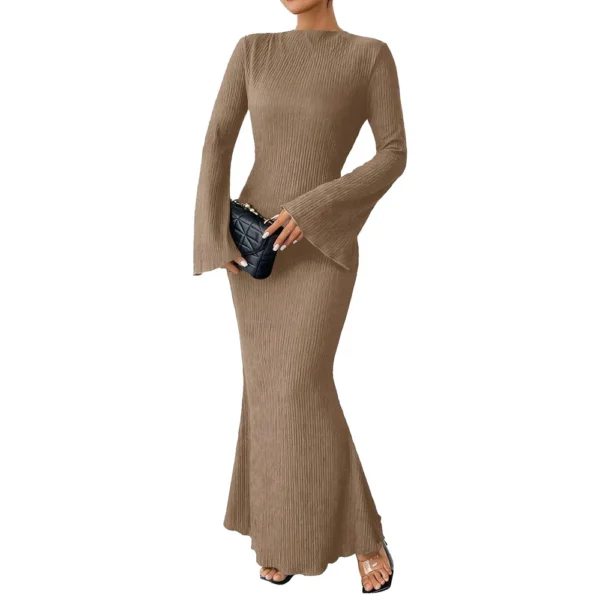 Women's Fall Dresses 2024 Maxi Dresses Solid Flare Sleeve Dress Bodycon Dresses - Image 13