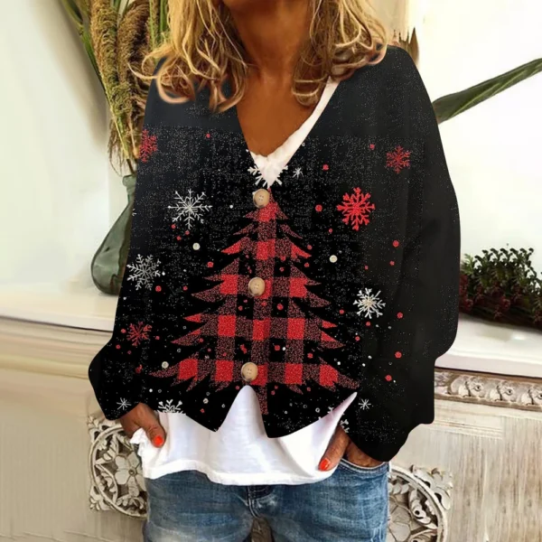 Women's Fashion Short Coat Casual Long Sleeve Printed Single Breasted Plush Top - Image 13