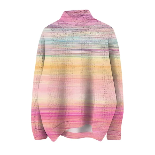 Women's Crew-neck Casual Long-sleeved Striped Printed Turtleneck Knitted Top - Image 14