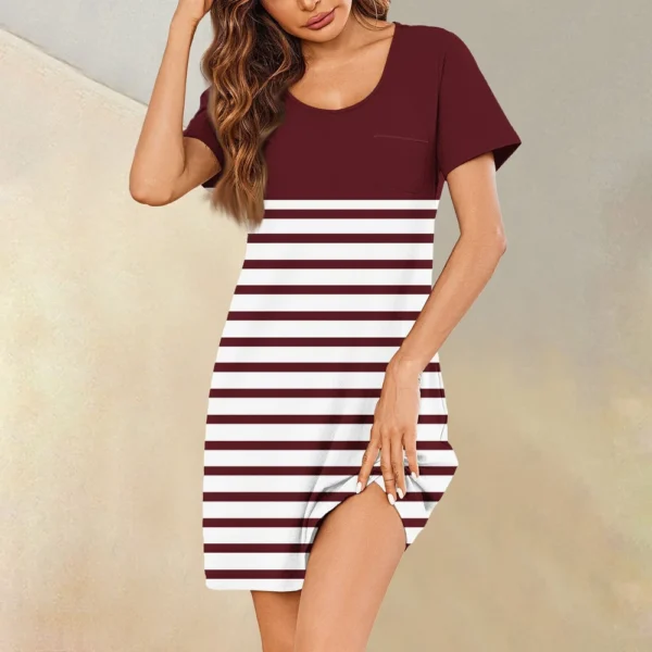 Womens Summer Dresses Short Sleeve Linen Casual T-Shirt Dresses Swing Beach - Image 32