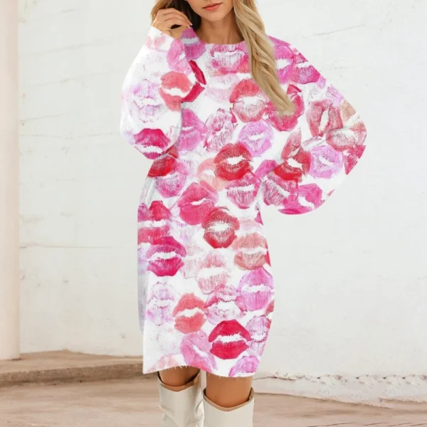Women's Round Neck Casual Long Sleeve Valentine's Day Plush Gradient Plaid - Image 22