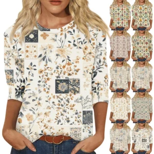 Women's Round Neck Short Sleeved Daily Fashion Casual Printed Loose T-Shirt