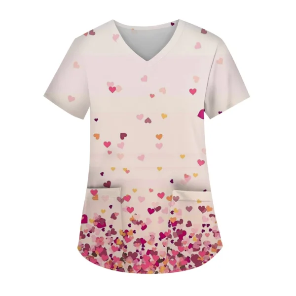 Women's Fashion V-neck Short Sleeve Workwear With Pockets Printed Tops - Image 22