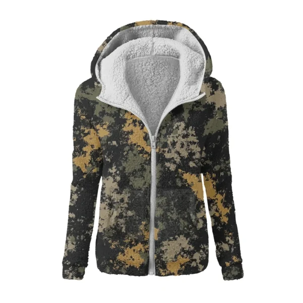 Women's Winter Camouflage Print Casual Fashion Plush Hooded Zipper Sweater - Image 17