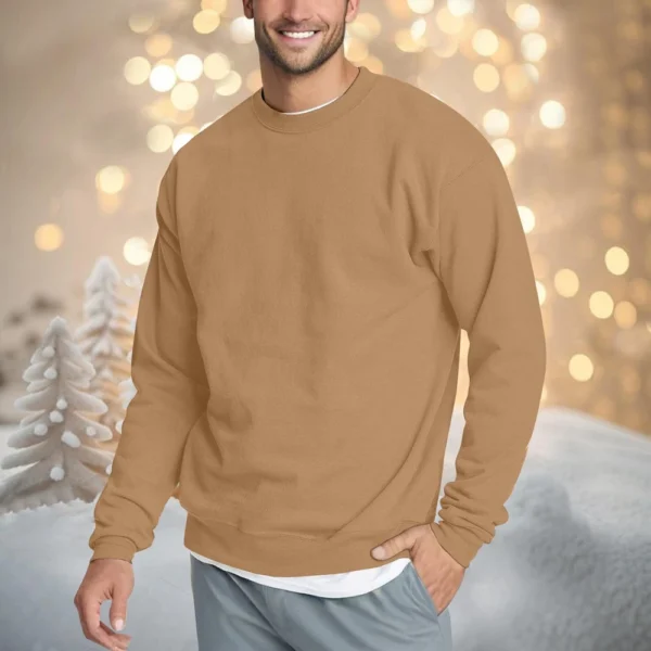 Men's Casual Fashion Comfortable Solid Color Round Neck Pullover Sweatshirt - Image 28