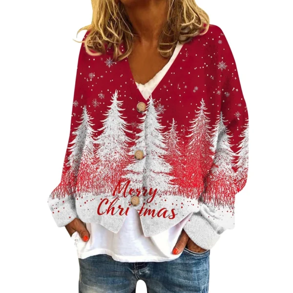 Women's Fashion Short Coat Casual Long Sleeve Printed Single Breasted Plush Top - Image 35