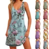 Women's Floral Print Dress, Vest, Skirt With Pockets, Beach Skirt, V-Neck Vest