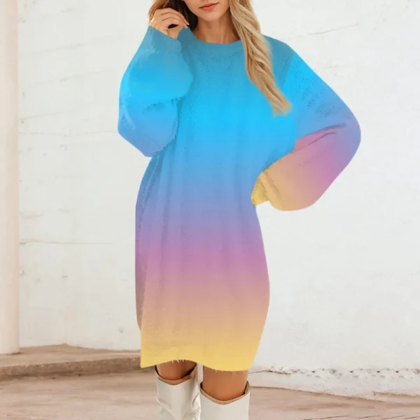 Women's Round Neck Casual Long Sleeve Plush Dresses - Image 40