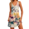 Women's Floral Print Dress, Vest, Skirt With Pockets, Beach Skirt, V-Neck Vest - Image 8