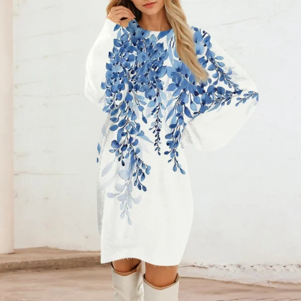 Women's Round Neck Casual Long Sleeve Plush Gradient Vintage Floral Print - Image 37