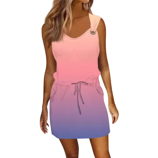 Women's Fashion Casual Printed Sleeveless Drawstring Dress With Pockets - Image 33