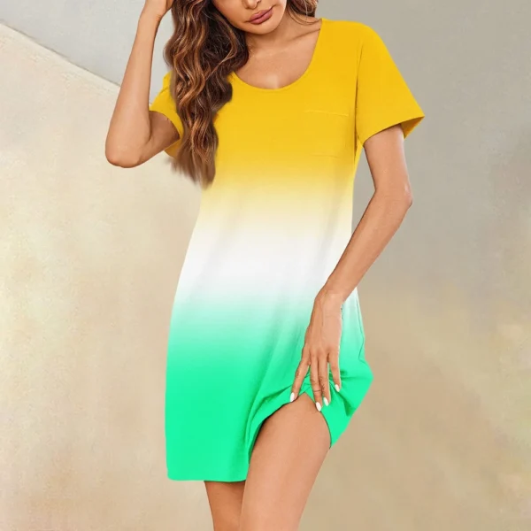 Womens Summer Dresses Short Sleeve Linen Casual T-Shirt Dresses Swing Beach - Image 33