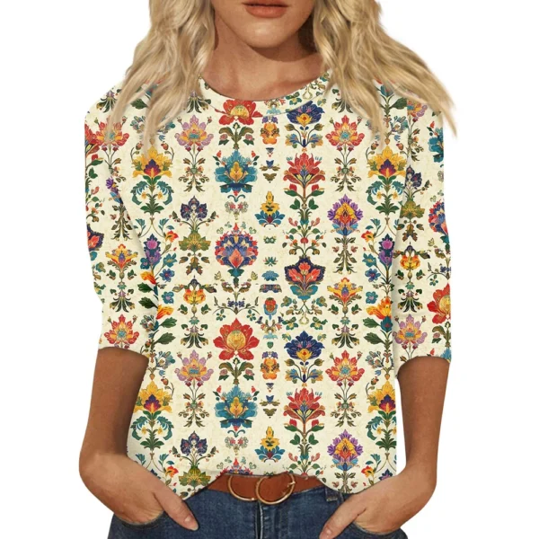 Women's Round Neck Short Sleeved Daily Fashion Casual Printed Loose T-Shirt - Image 14
