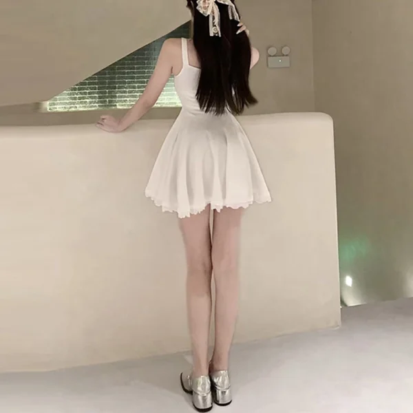 Women's V-neck Lace Patchwork Camisole Dress With Pleated A-line - Image 10