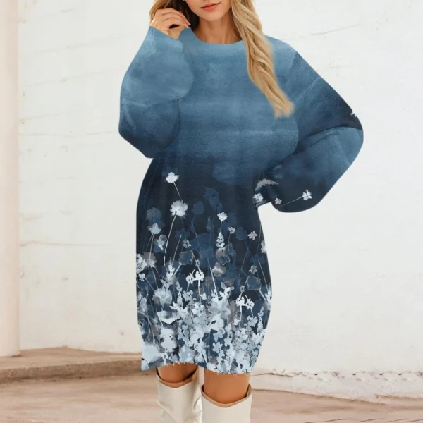 Women's Round Neck Casual Long Sleeve Plush Gradient Vintage Floral Print - Image 19