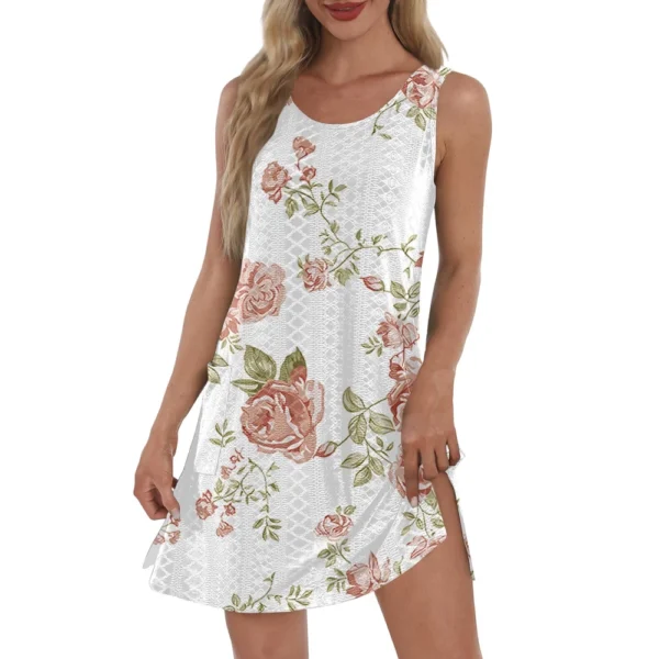 Women's Casual Sundress With Pockets Summer Boho Beach Dress T-Shirts Dress V - Image 17