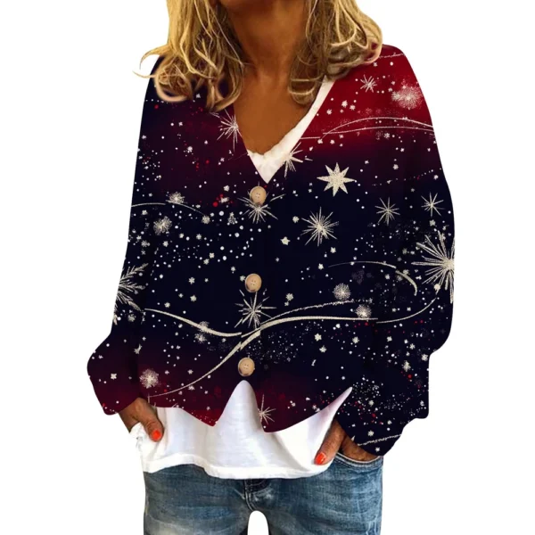 Women's Fashion Short Coat Casual Long Sleeve Printed Single Breasted Plush Top - Image 5