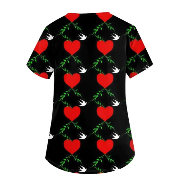 Women's Fashion V-neck Short Sleeve Workwear With Pockets Printed Tops - Image 11
