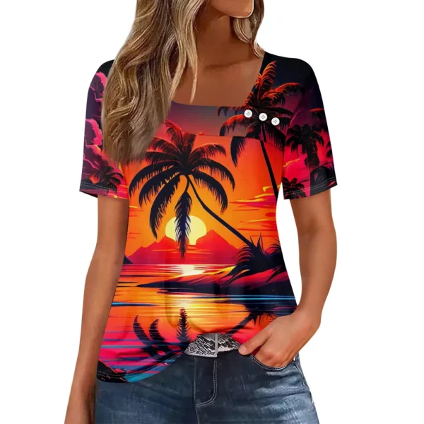 Women's Printed Casual Fashion Loose Daily Short Sleeved Round Neck T-Shirt - Image 34