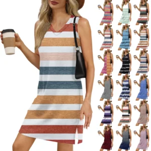 Women's V-neck Summer Casual Beach Vacation Women's Sleeveless Striped Print