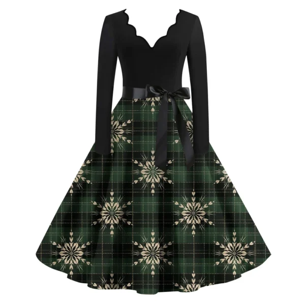 Women's Casual V-Neck Fashion Christmas Slim Long Sleeve Printed Dresses - Image 23