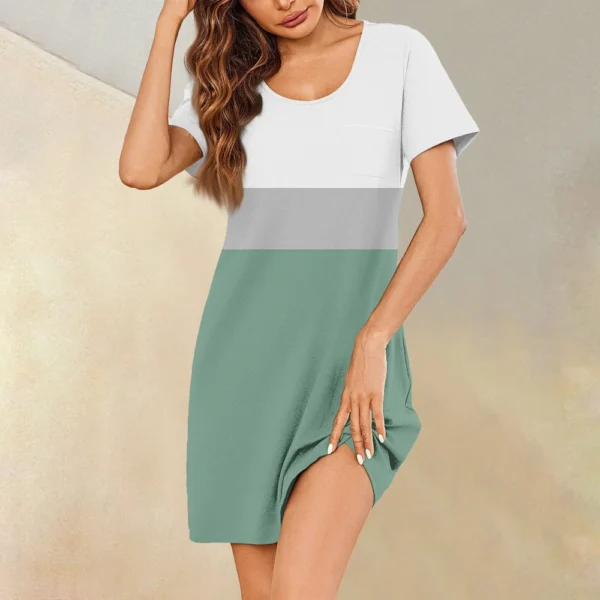 Womens Summer Dresses Short Sleeve Linen Casual T-Shirt Dresses Swing Beach - Image 37