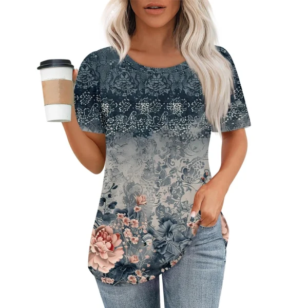 Women's Round Neck Casual Fashion Printed Daily Short Sleeved Loose T-Shirt - Image 19