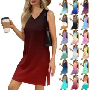 Women's V-neck Summer Casual Beach Vacation Women's Gradient Print Sundress
