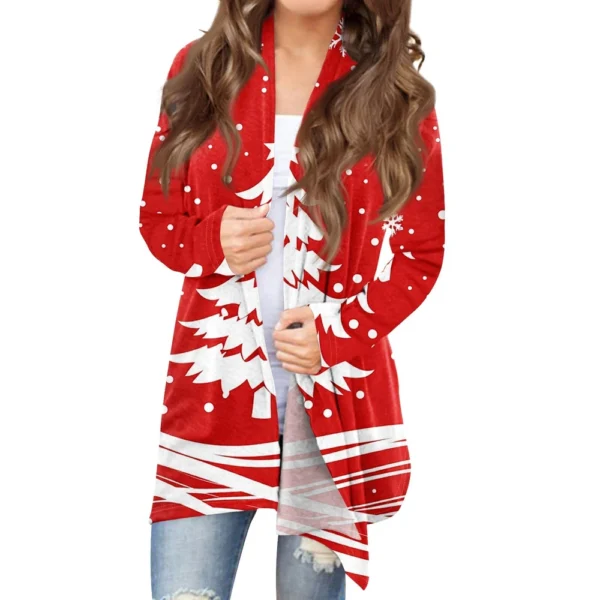 Women's Printed Cardigan Christmas Jacket Fashion Casual Medium Length Coat - Image 26