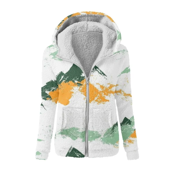 Women's Winter Camouflage Print Casual Fashion Plush Hooded Zipper Sweater - Image 40