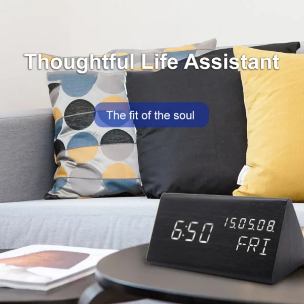 Digital Alarm Clock For Bedroom - Wooden Desk Clock With Date, Day Of The Week - Image 3