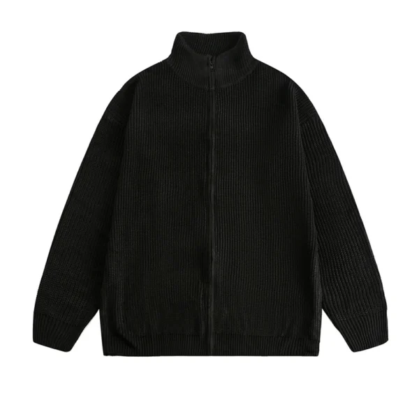 Men'S Loose Stand Up Collar Sweater Knitted Sweater Fashionable Casual Cardigan - Image 16