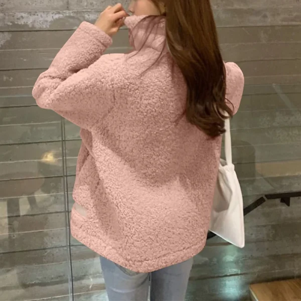 Women's Fall And Winter  Casual Solid Colour Standing Collar Button Hundred - Image 8