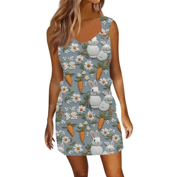 Women's Fashion Casual Easter Printed Sleeveless Drawstring Dress With Pockets - Image 29