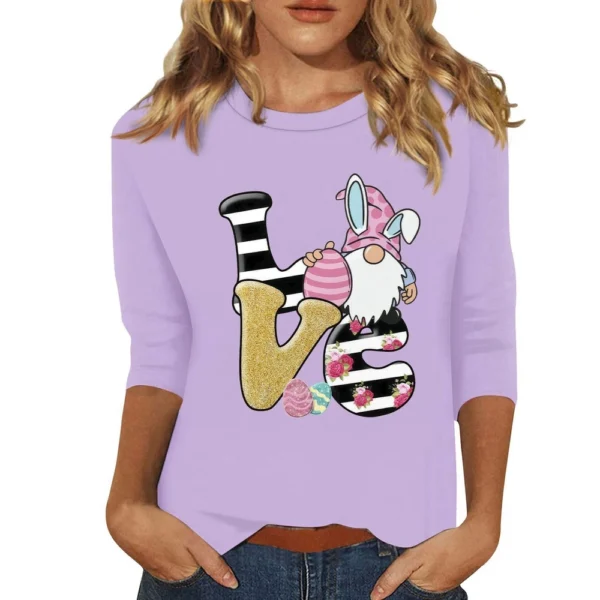 Women's Tops Fashion Plus Size Easter Basic Casual 3/4 Sleeve Printed Pullover - Image 37