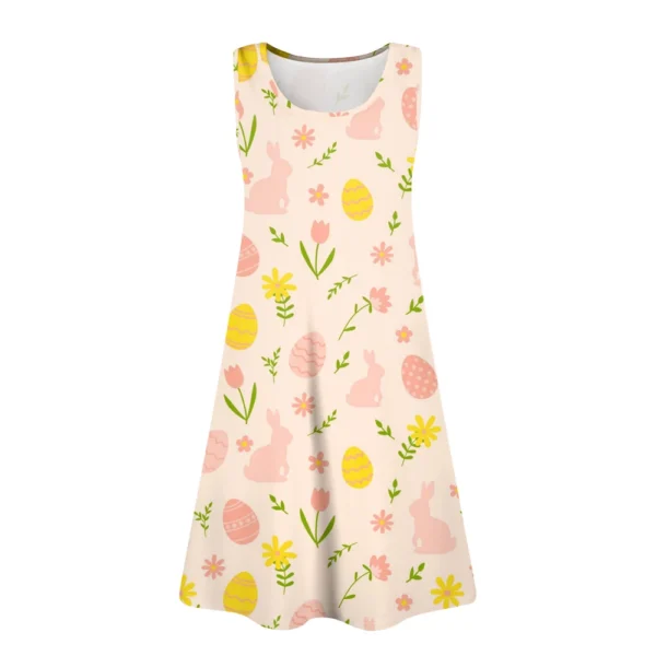 Womens Summer Dresses Easter Print  Loose U Neck Sleeveless Sundresses Dress - Image 11