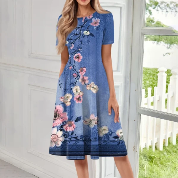 Women's Loose Casual And Fashionable Round Neck Short Sleeved Printed Mid - Image 28