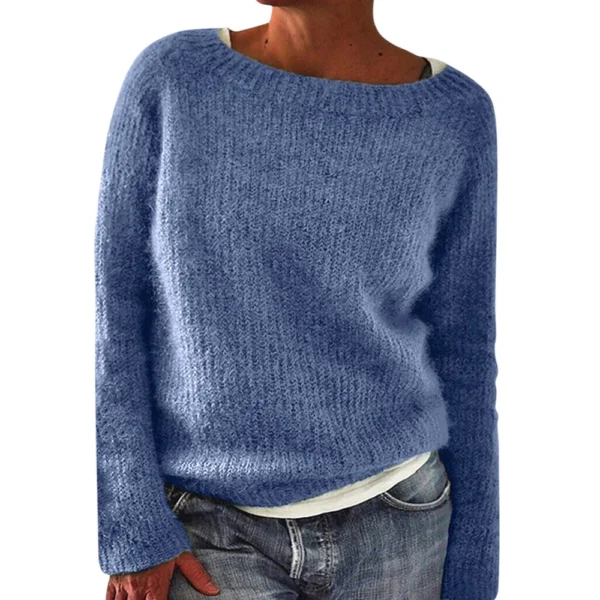 Women's Fashionable Casual Solid Color Round Neck Pullover Loose Long Sleeved - Image 19