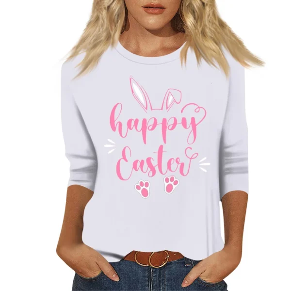 Women's Tops Basic Casual Printed 3/4 Sleeve Plus Size Easter Fashion Pullover - Image 35