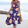 Women's Casual Fashion Round Neck Sleeveless Print Irregular Hem Midi Dress - Image 19