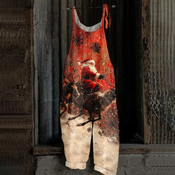 Women's Shoulder Strap Vintage Casual Print Christmas Jumpsuit Loose - Image 16