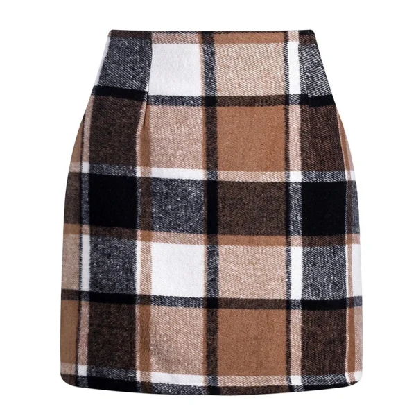 Womens High Waist Plaid Skirt Bodycon Pencil Wool Mini Skirts - Image 18