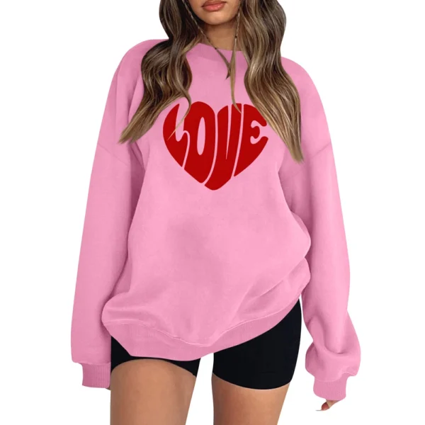 Women's T-shirt Tops Loose, Fashionable And Casual  Valentine's Day Print Round - Image 6