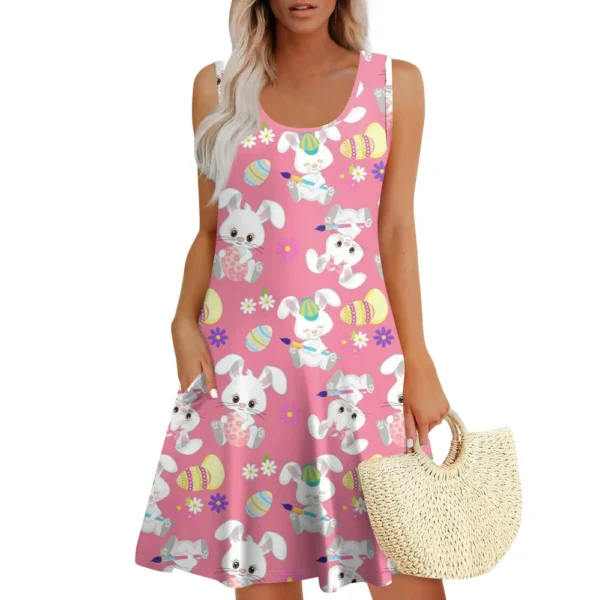 Womens Summer Dresses Easter Print  Loose U Neck Sleeveless Sundresses Dress - Image 26