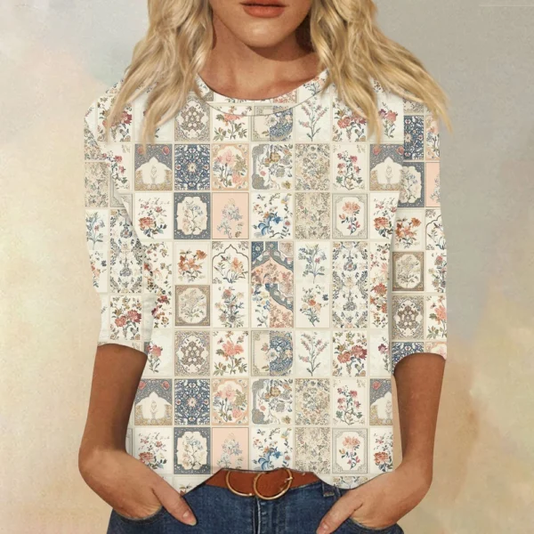 Women's Round Neck Short Sleeved Daily Fashion Casual Printed Loose T-Shirt - Image 25
