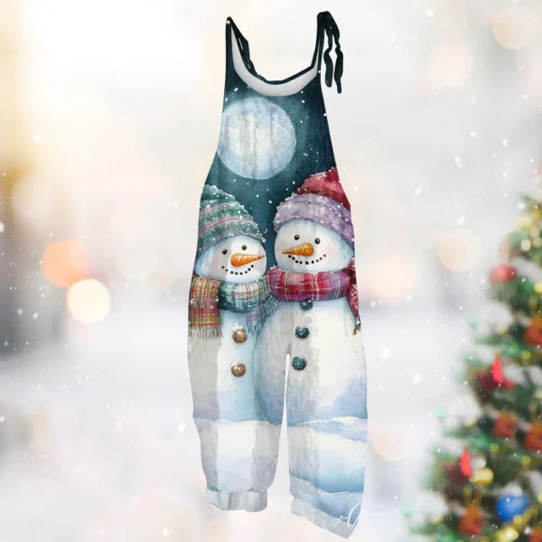 Women's Vintage Casual Print Loose Christmas Jumpsuit Shoulder Strap - Image 16